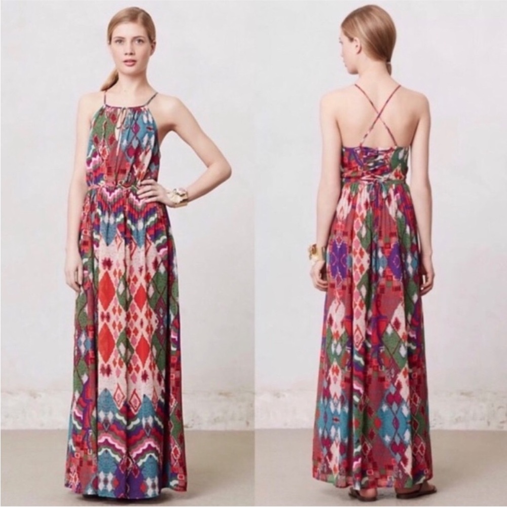 Maeve Tarana Multicolor Ikat Maxi Dress